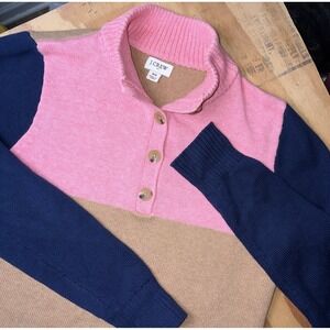J. Crew Button‎ Jacquard Pullover Sweater XS 1/4 Button Closure Color Block